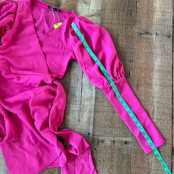 Bohoo Pink Scuba Puff Sleeve Wrap Mini Dress With Belt Size 2 - Picture 7 of 11